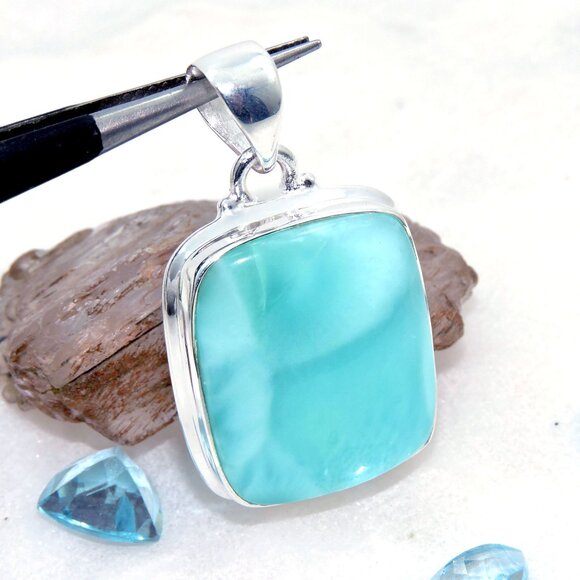 Larimar Gemstone Pendant, 925 Sterling Silver, Handmade Design Pendant, For Gift - Picture 2 of 6